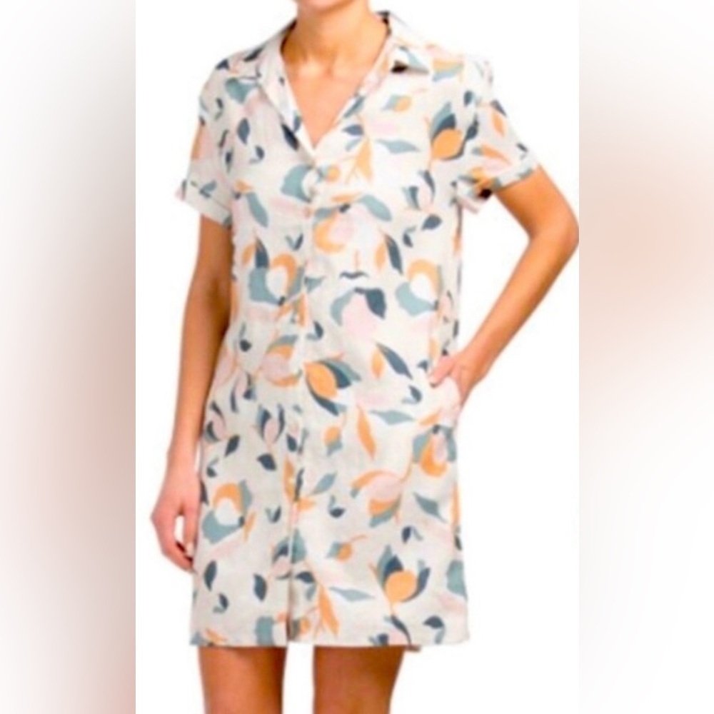 Rachel Zoe Linen Button Up Shirt Dress with pockets Size Large